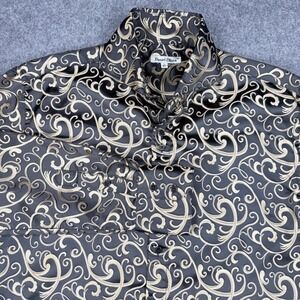 Daniel Ellissa Mens Black Gold Scroll Paisley Satin Dress Shirt Large 16.5 L